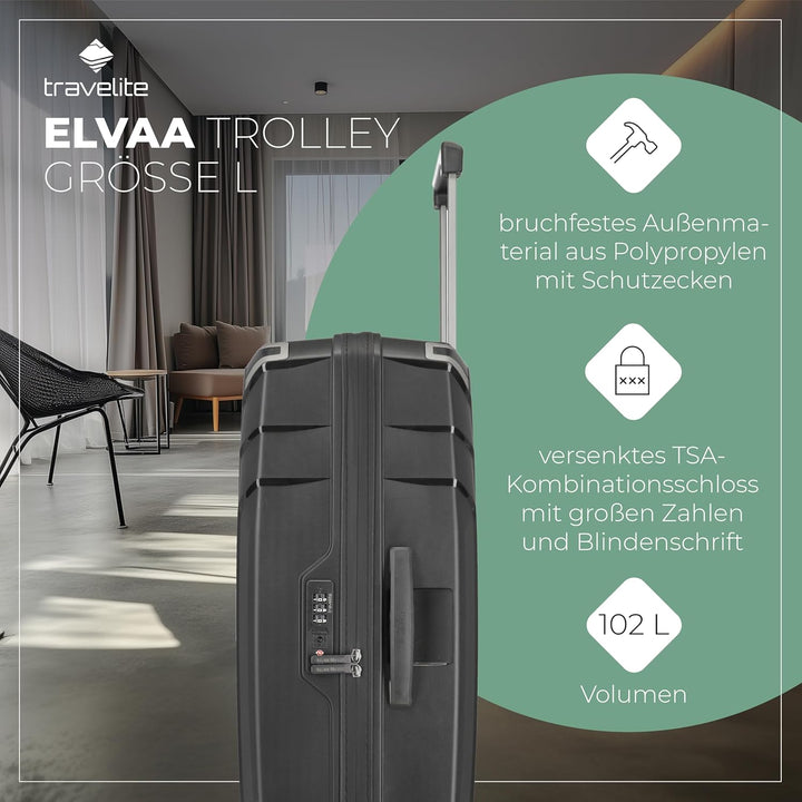 Travelite 4-Rad Hartschalen Koffer gross mit recyceltem Innenfutter, Gepäck Serie ELVAA: Stylischer