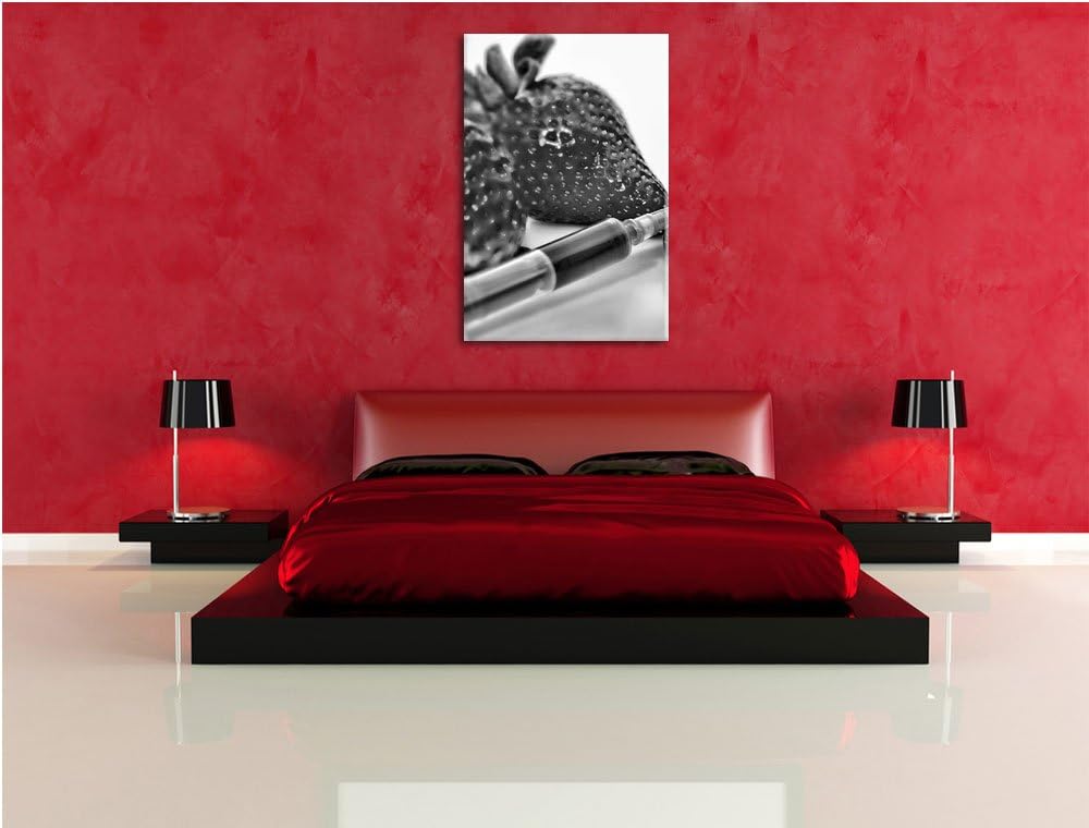 Pixxprint Erdbeeren mit Lebensmittelfarbe als Leinwandbild | Grösse: 100x70 cm | Wandbild| Kunstdruc