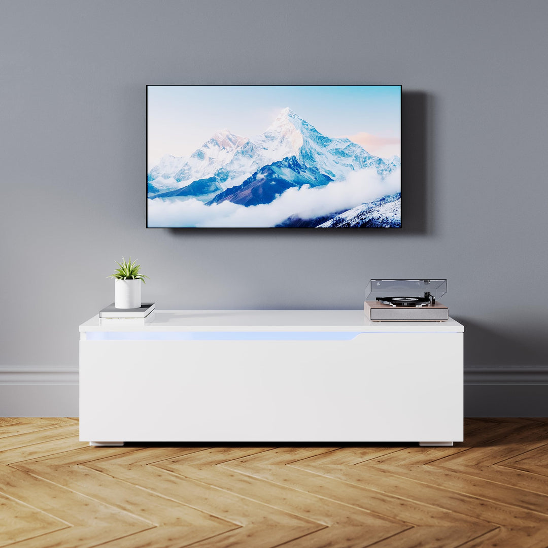 SONNI Lowboard mit LED (16 Farben), Hängend/Stehend, Weiss, 100x35x30cm | TV-Schrank Hochglanz für F