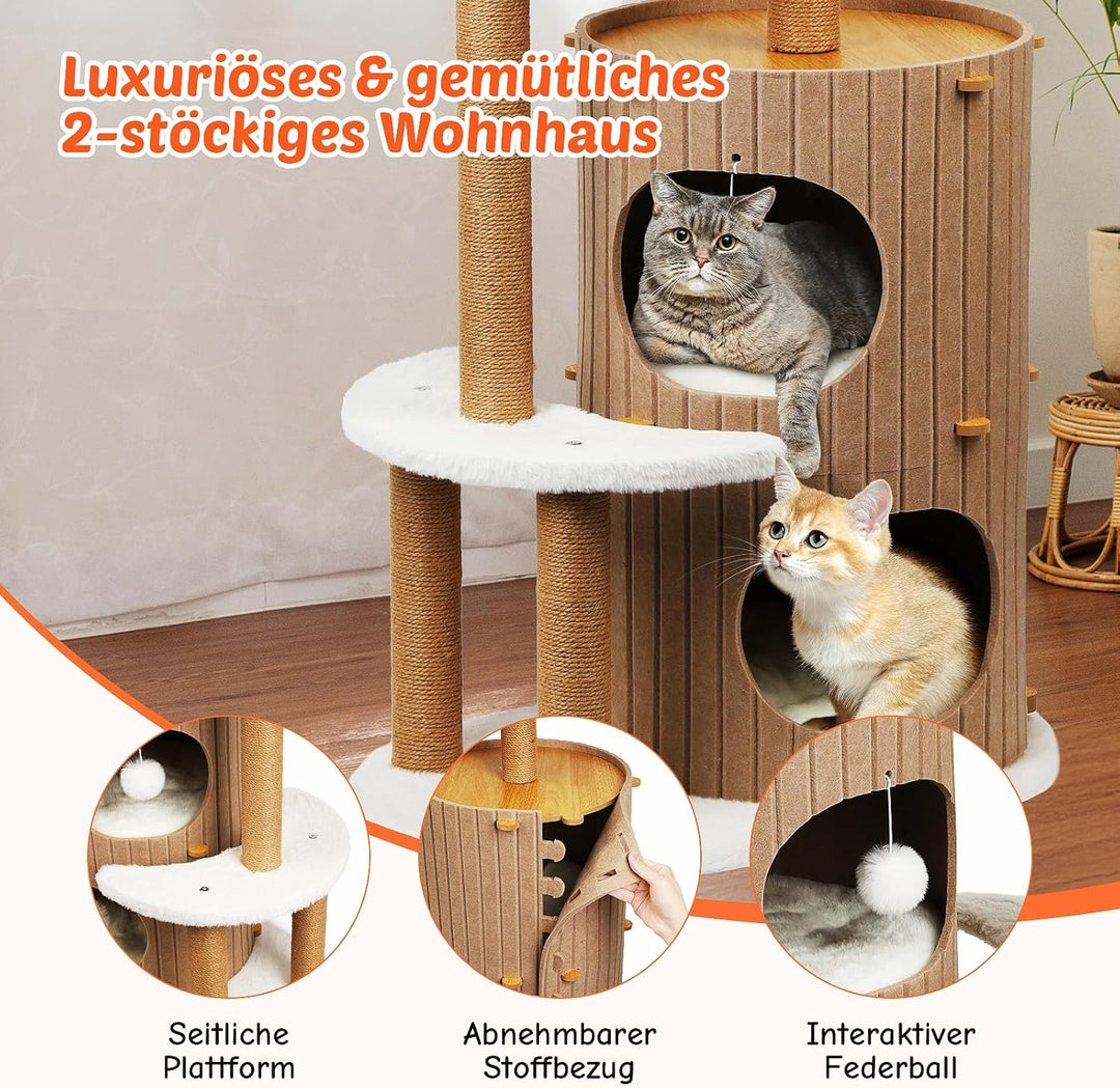 Kletterwand Katzen Set Katzenbett Sofa aus Holz,Premium Kratzbaum mit Katzenbett (Holzfarbe, L)