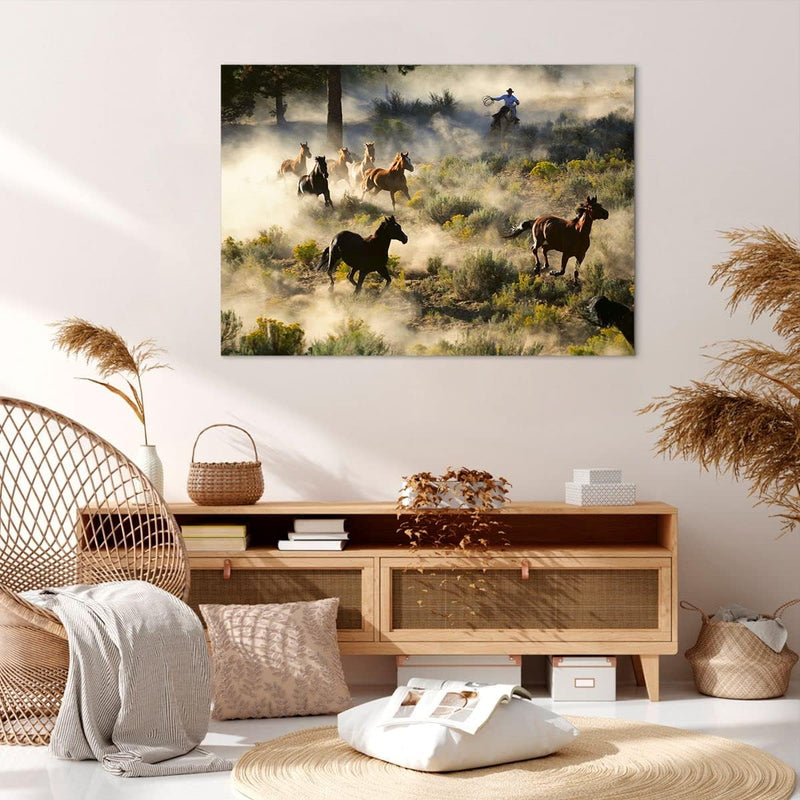 ARTTOR Bilder auf Leinwand 100x70cm Leinwandbild Cowboy Cowgirl Pferd Gross Wanddeko Bild Schlafzimm