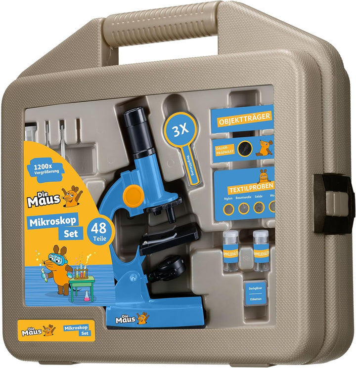 DieMaus Kindermikroskop Set mit Koffer - 100x-900x Vergrösserung, LED-Beleuchtung, inkl. Zubehör und