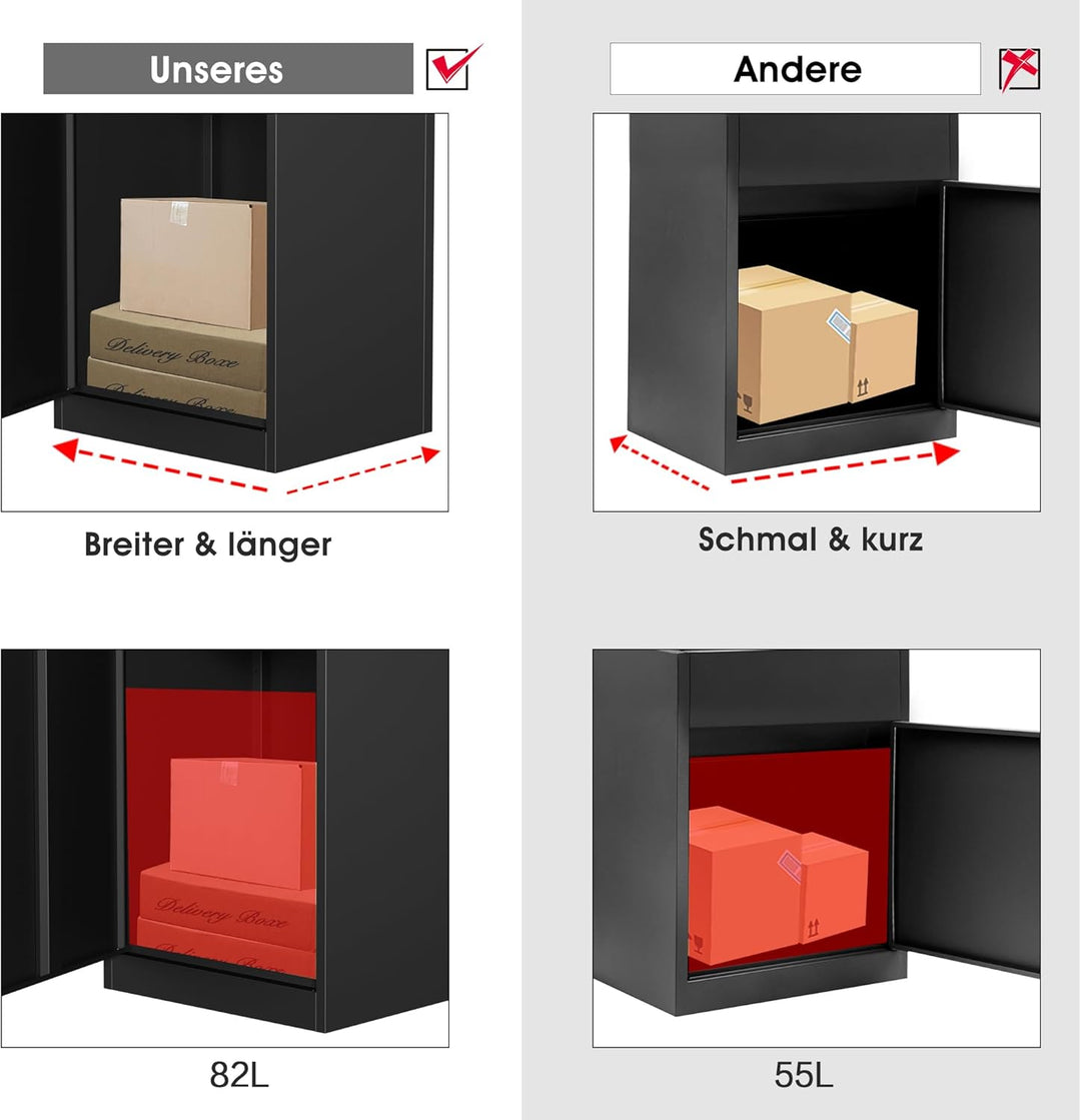 Paketbox Briefkasten mit Paketfach Paketbox Draussen Gross XXL Diebstahlgeschützter Paketbriefkasten