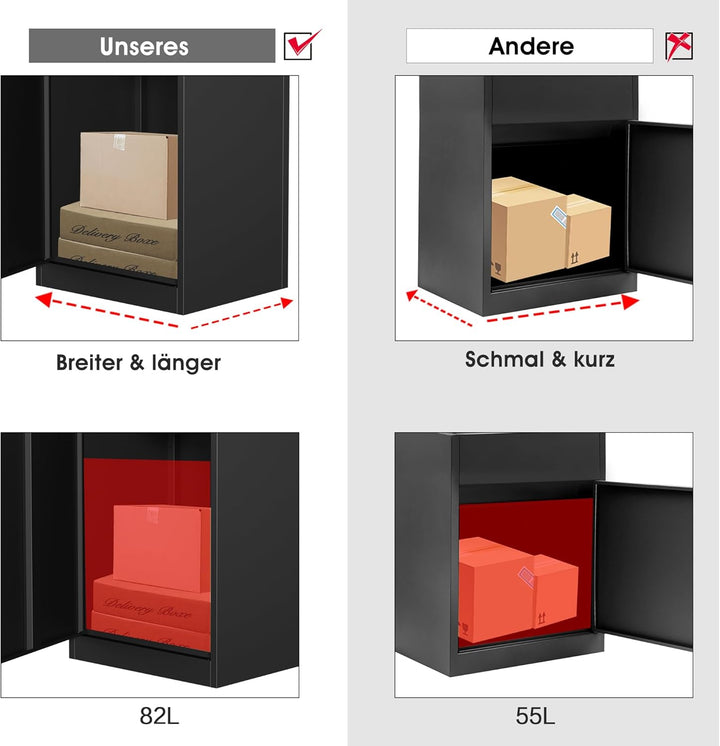 Paketbox Briefkasten mit Paketfach Paketbox Draussen Gross XXL Diebstahlgeschützter Paketbriefkasten