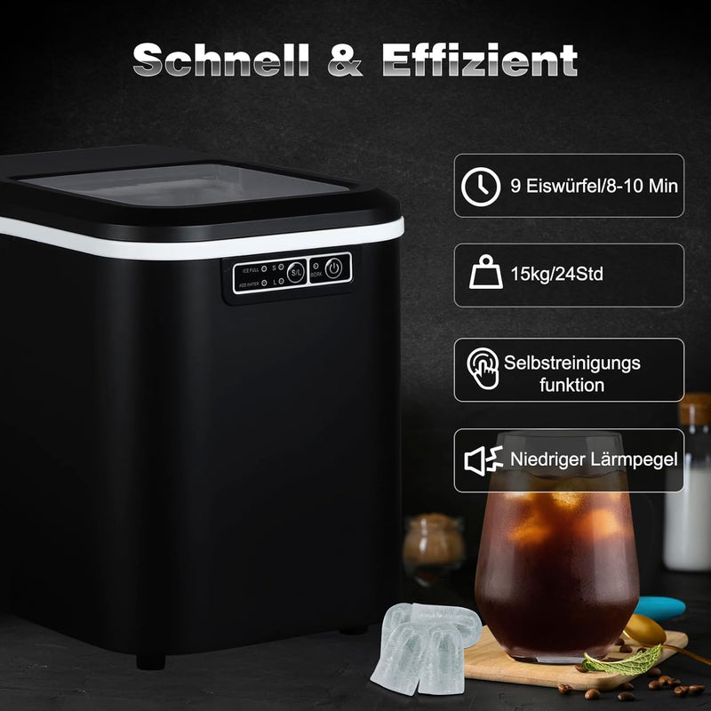 WOLTU Eiswürfelmaschine Eiswürfelbereiter, 15kg/24hrs, 2 Eiswürfel-Grössen, 2,2 Liter Wassertank, Se