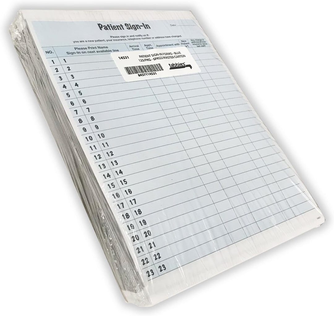 Tabbies Patient Sign-In Label Formulare, 21,6 x 27,9 cm Form, blau, 23 Etiketten/Blatt, 125 Blatt/Pa
