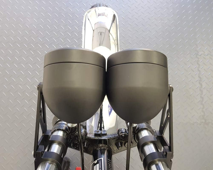 Alchemy Parts Motorrad Scheinwerfer mit Netz Gitter Schwarz Dual Halogen 35W Dominator Warrior Bandi