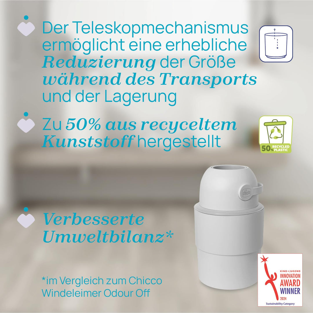 Chicco Teleskop-Windeleimer, Geräumig und Praktisch, Kompaktes Design, Kompatibel mit Chicco Odour O
