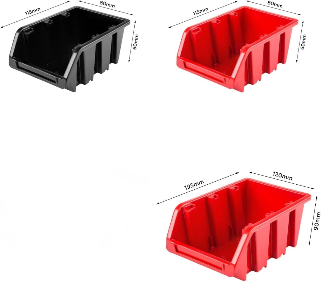 Lagersystem Werkstattregal | 117 x 78 cm | 37 stck. Box | Wandregal mit Werkzeughalterungen und Stap