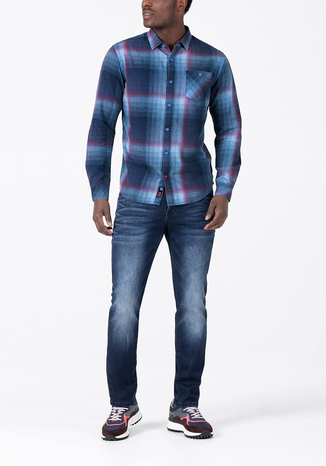 Timezone Herren Effect Weave Check Shirt Hemd S Iregular Blue Check, S Iregular Blue Check