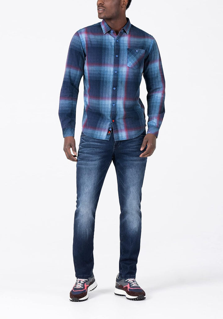 Timezone Herren Effect Weave Check Shirt Hemd S Iregular Blue Check, S Iregular Blue Check