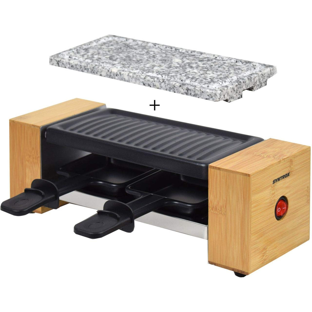 Syntrox Germany RAC-320W Biel Holzdesign Raclette mit antihaftbeschichteter Grillplatte und Naturste
