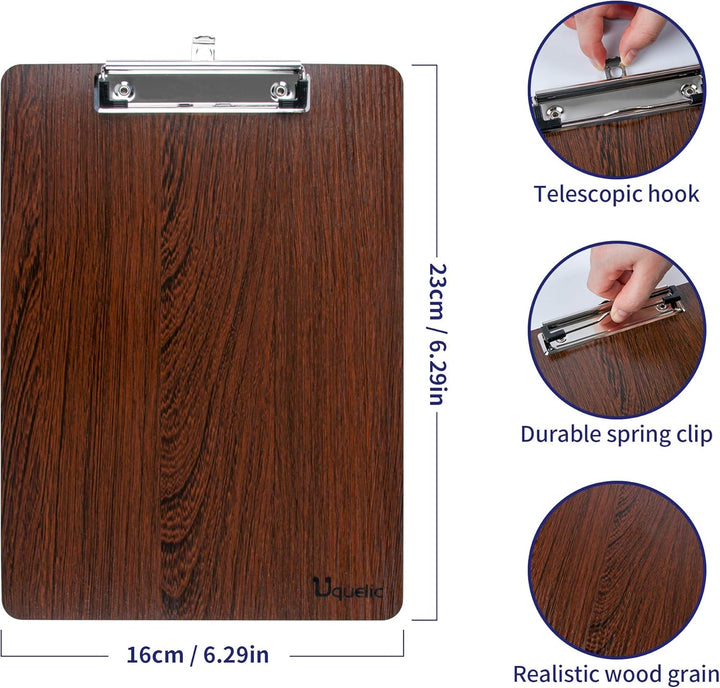 Uquelic Klemmbrett/Schreibbrett/Clipboard A5-4Pcs Klemmbretter A5 Eleganz Luxus Holzmaserung Abgerun
