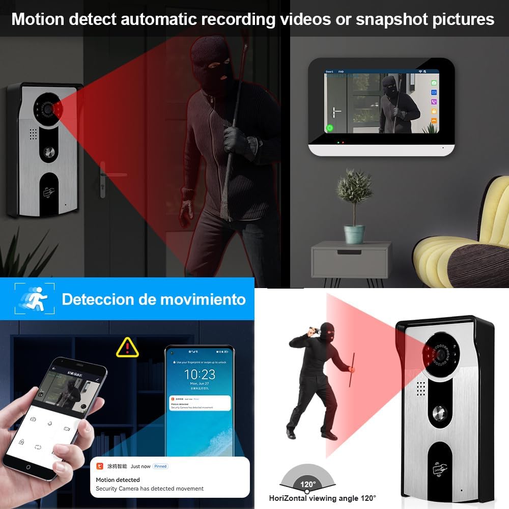 WLAN Tuya Home Video Türklingel Intercom-System 7 Zoll Farb Touchscreen Innenmonitor, 1080P Digits H