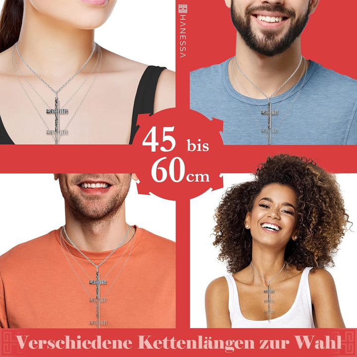 Hanessa Personalisierte Kette mit Gravur Edelstahl 45-60 cm mit Anhänger Kreuz schwarz und silber -
