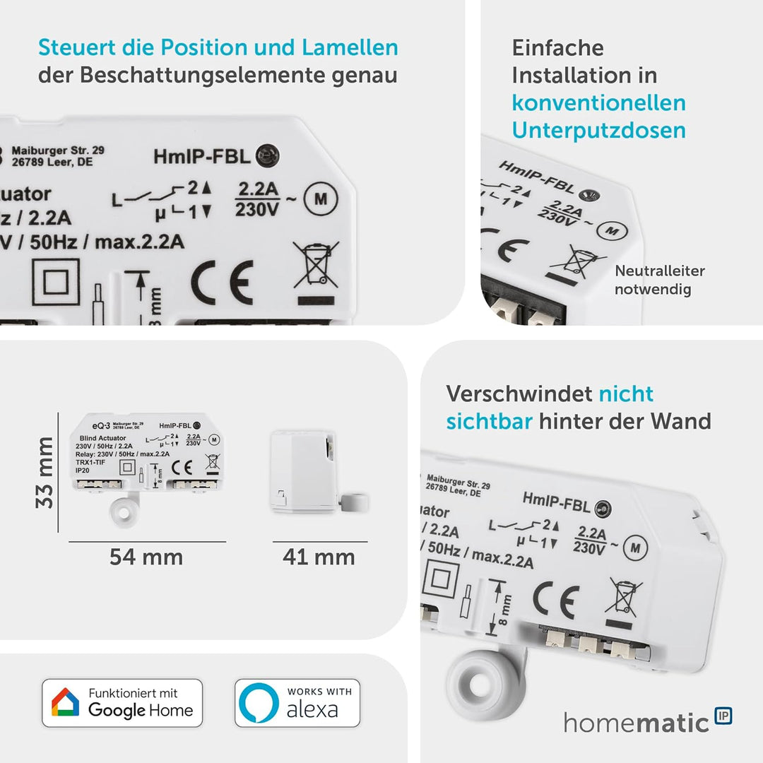 Homematic IP Smart Home Jalousieaktor – Unterputz, digitale Steuerung von 1 Jalousie oder Raffstore,