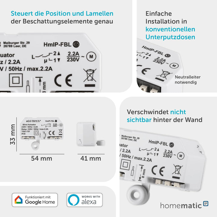 Homematic IP Smart Home Jalousieaktor – Unterputz, digitale Steuerung von 1 Jalousie oder Raffstore,