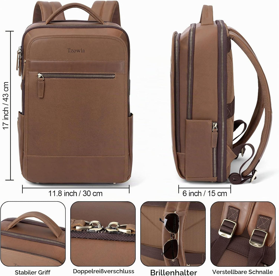 Tzowla Lederucksack Herren,Laptop Vintage Rucksack aus Echtleder für Damen mit USB-/Typ-C-Ladeanschl