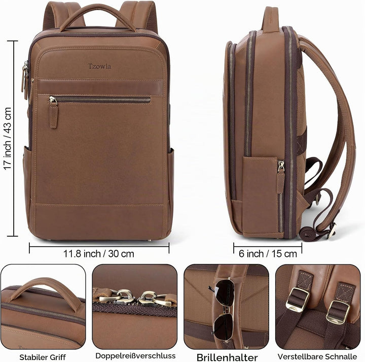 Tzowla Lederucksack Herren,Laptop Vintage Rucksack aus Echtleder für Damen mit USB-/Typ-C-Ladeanschl
