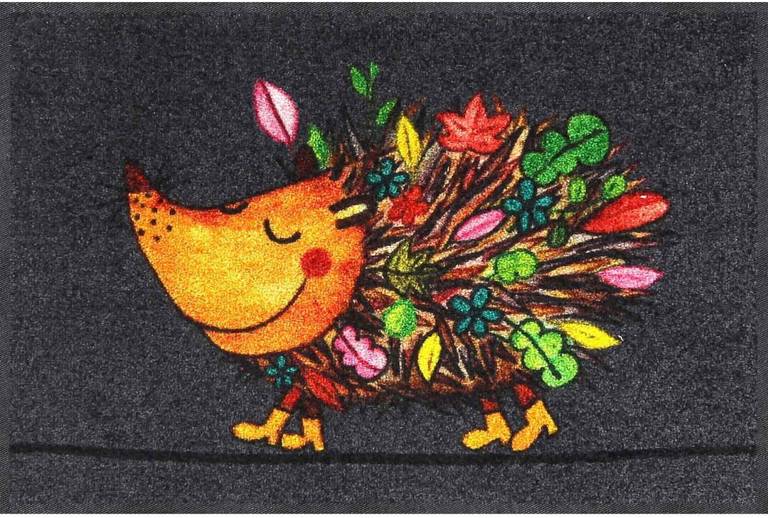 Salonloewe Funky Hedgy Fussmatte 50 x 75 cm Sauberlaufmatte Eingangs-Matte Igel bunt witzig waschbar