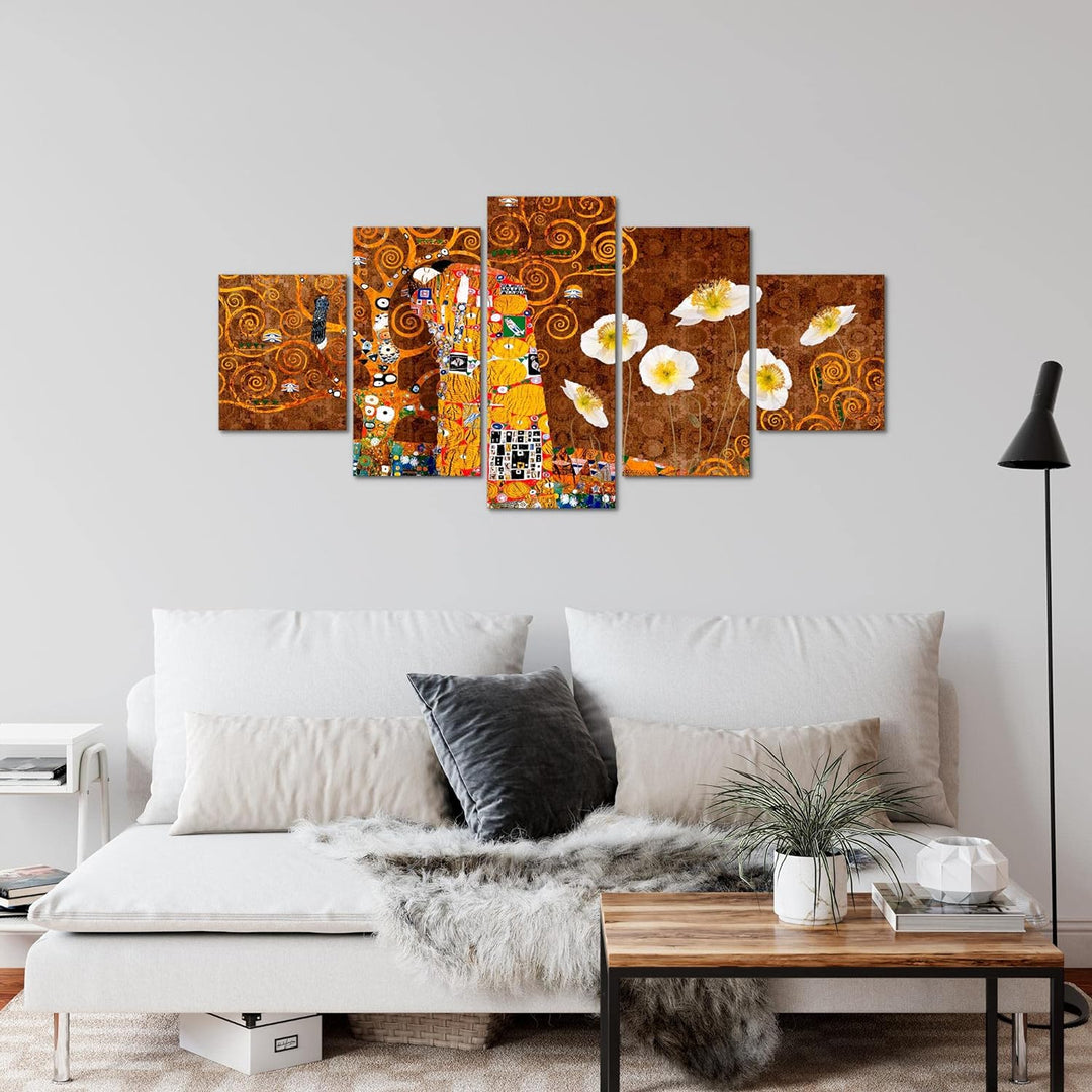 Runa Art Wandbilder Gustav Klimt der Kuss 5 Teilig Bild auf Vlies Leinwand Deko Wohnzimmer Collage G