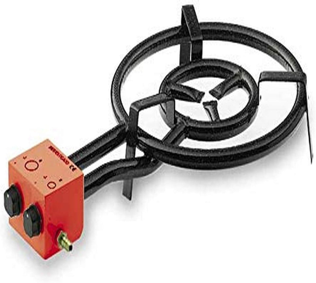 LACOR Paella-Pfanne, Butangas, 2 Brenner, 40 cm, Edelstahl, Schwarz