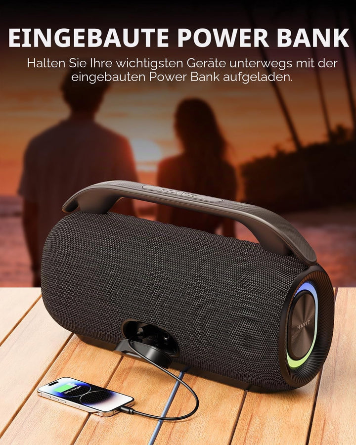 havit 120W MAX Outdoor Lautsprecher, IPX6 Wasserdichter Tragbarer Bluetooth Lautsprecher mit 2.2 K,