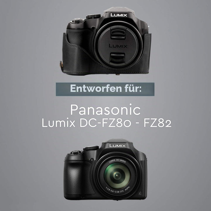 MegaGear Panasonic Lumix DC-FZ80, FZ82 Ever Ready Leder Kamera-Case mit Trageriemen und Batteriezuga