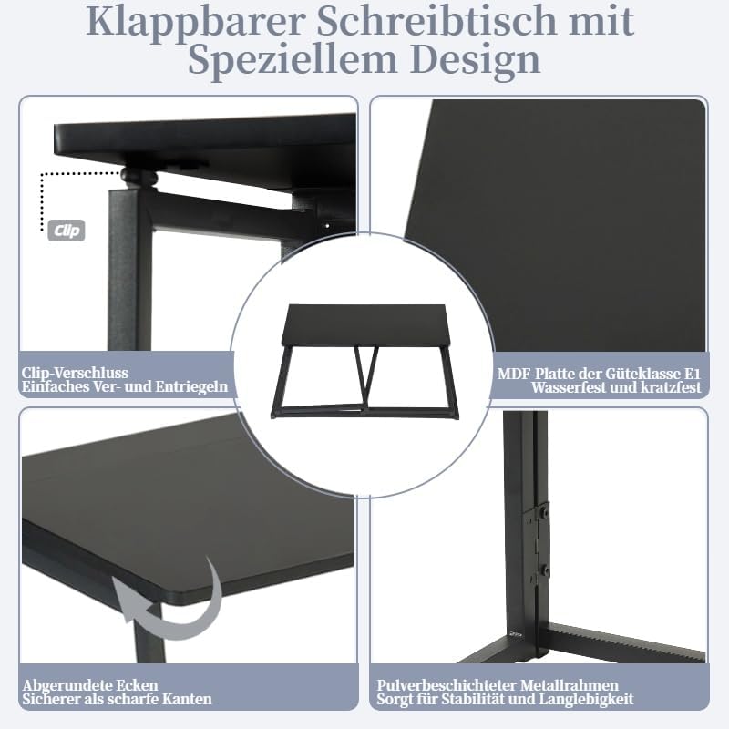 1 Stück Klein Klapptisch Schreibtisch 80CM Breite Computertisch Laptoptisch Klappbar Laptop Computer