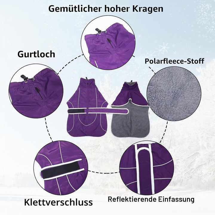Geyecete-Wasserdicht Windhunde Mantel Fleece Whippet Pullover Winterjacke,Verstellbaren Reflektieren