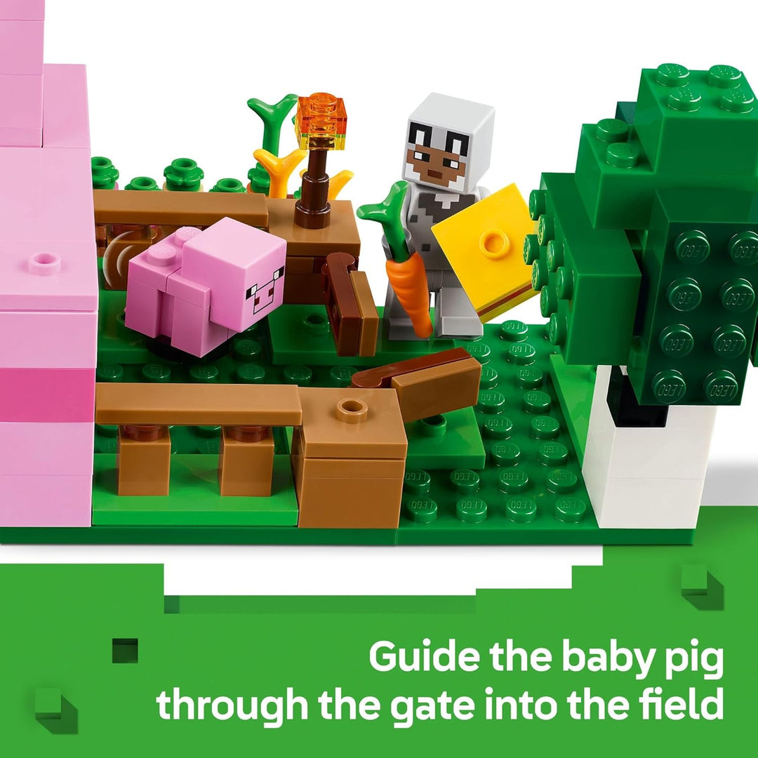 LEGO 21268 Minecraft Das Babyschwein-Haus – Farmhaus im Wald-Biom mit Figuren & Tieren, BAU- & Spiel