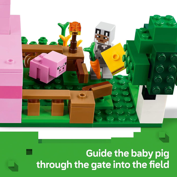 LEGO 21268 Minecraft Das Babyschwein-Haus – Farmhaus im Wald-Biom mit Figuren & Tieren, BAU- & Spiel
