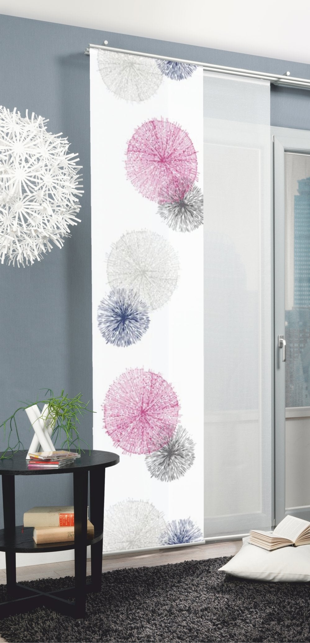 Home Fashion Rawlins Schiebevorhang, Polyester, rosa-grau-blau
