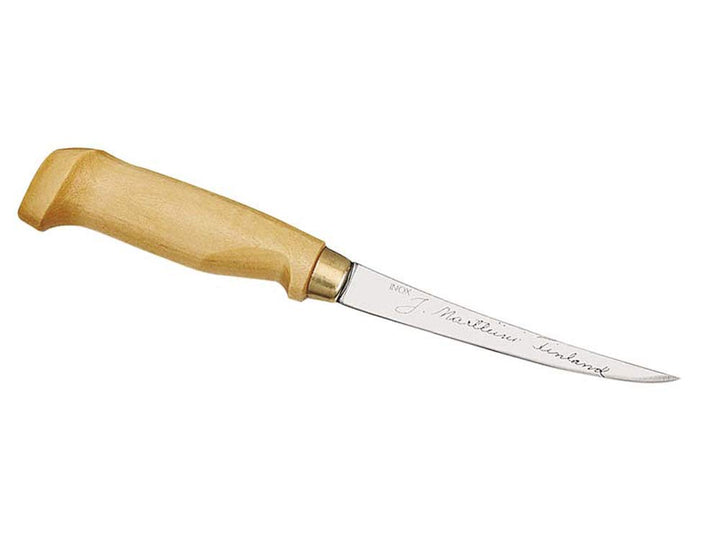 Marttiini Finnisches Filiermesser, Klinge 10 cm, Holzgriff, Lederscheide