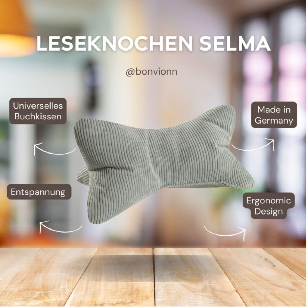 Leseknochen Selma Cord Look ergonomische Form für Nacken- oder Lendenstütze Flexible Stütze für Büch