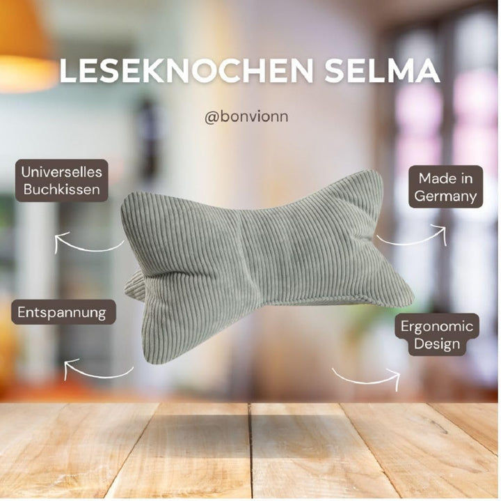 Leseknochen Selma Cord Look ergonomische Form für Nacken- oder Lendenstütze Flexible Stütze für Büch