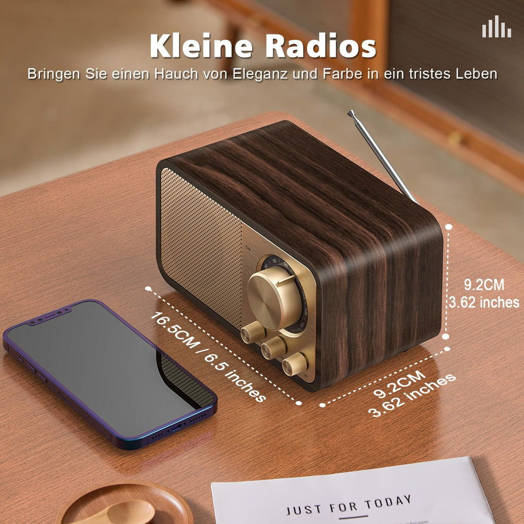 Nostalgie Radio, Retro Radio mit Bluetooth, TF Karten Slot, 2000mAH Wiederaufladbare Batterie, 5 Wat