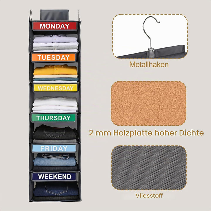 Kleiderorganizer 6 Fächer Hängend – Hängeregal aus Stoff für Schrank, Schublade oder Tür – Organisie