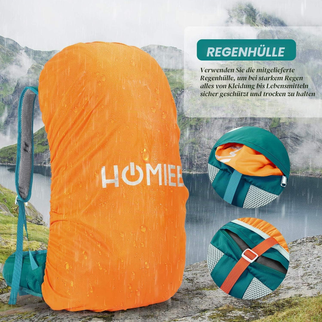 HOMIEE Wanderrucksack 50L, Herren Damen Wasserdichter Trekkingrucksack Reiserucksack Outdoor Wandern