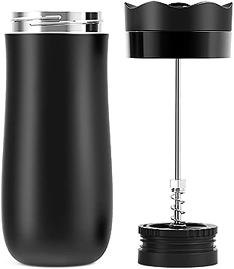 Tragbare French Press, Reise-French-Kaffeekanne mit doppelwandiger Kaffeekanne, Edelstahl-Kaffeetass