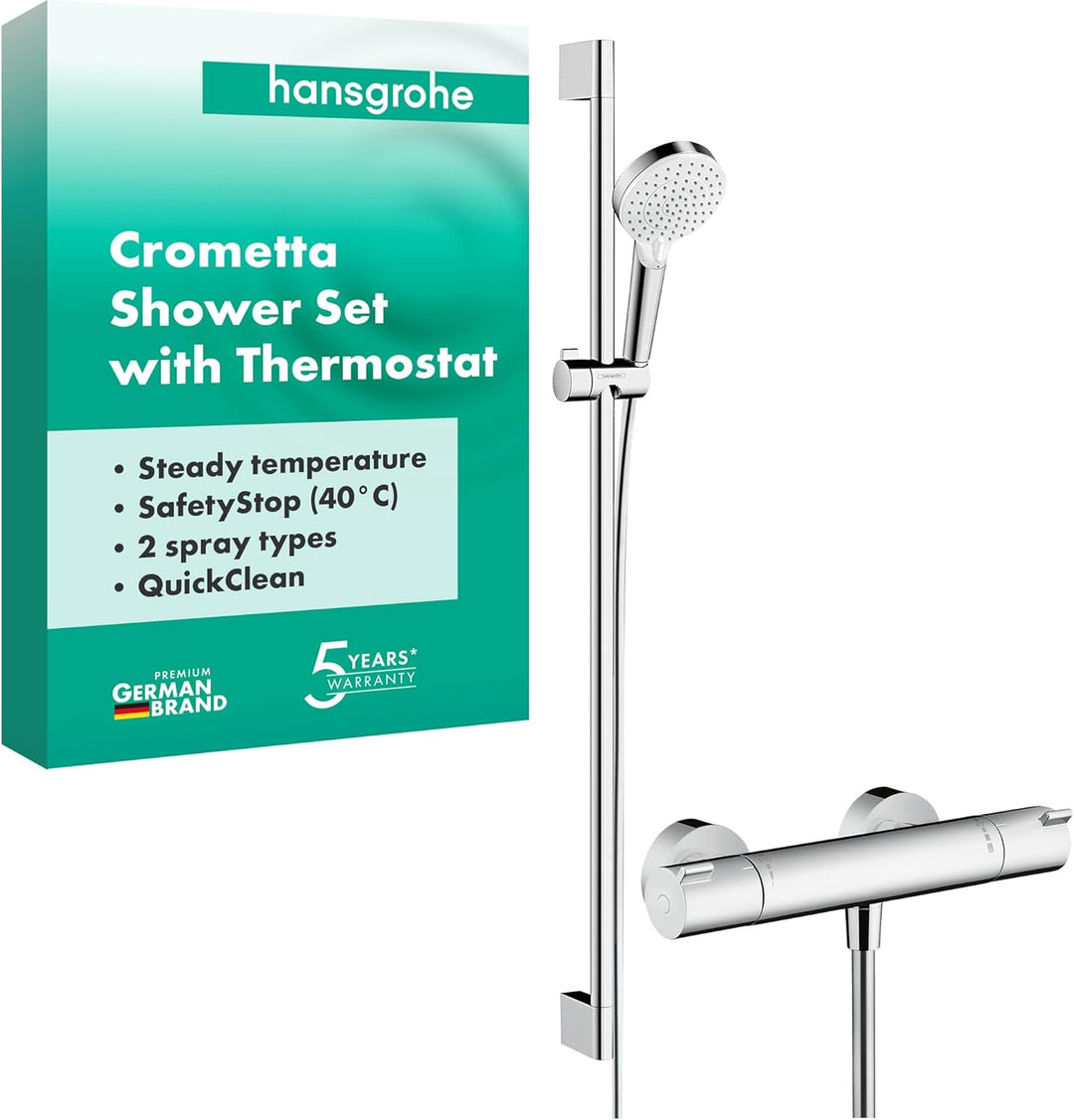 hansgrohe Crometta Theromstatset 0,90m, 2 Strahlarten, Weiss/Chrom Weiss/Chrom Duschset / Duschkopf