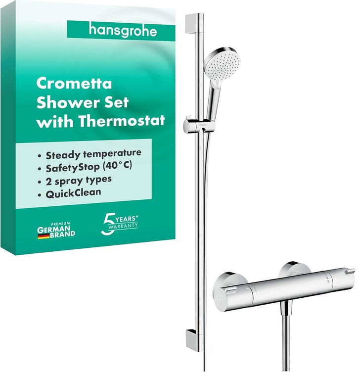hansgrohe Crometta Theromstatset 0,90m, 2 Strahlarten, Weiss/Chrom Weiss/Chrom Duschset / Duschkopf