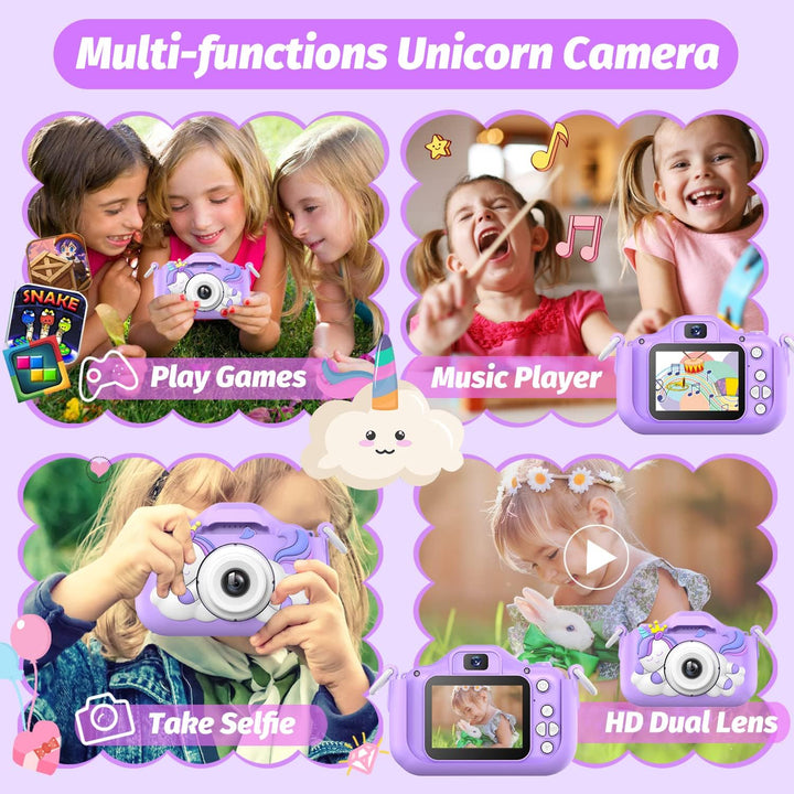 HOOMOON Dinosaurier Kamera für Kinder, Selfie-Kamera, Spielzeug, Mädchen, Jungen, SD-Karte 32 GB, HD