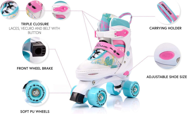 meteor Retro Rollschuhe Disco Roll Skate wie in den 80er Jahren Jugend Roll-Schuhe Kinder Quad Skate