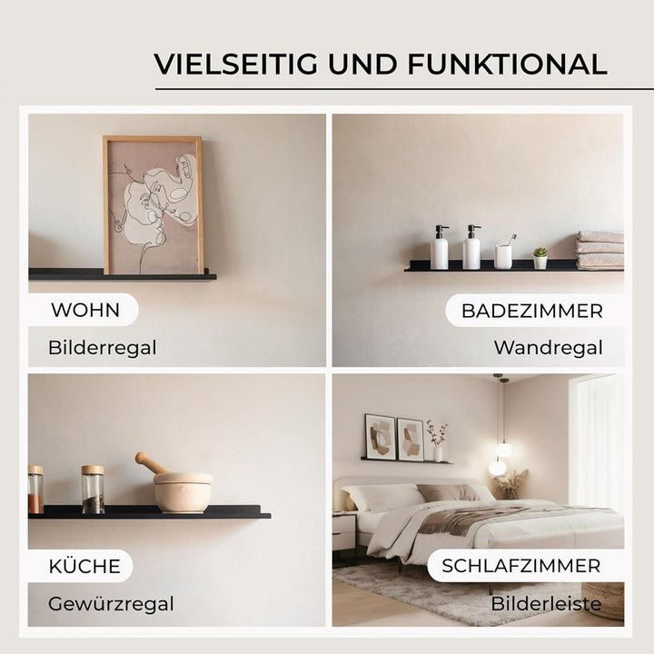 MILUKA Wandregal Schwarz Metall | 2er Set Regal Wand 70 cm Long | Wandboards, Für Dekos, Bilderrahme