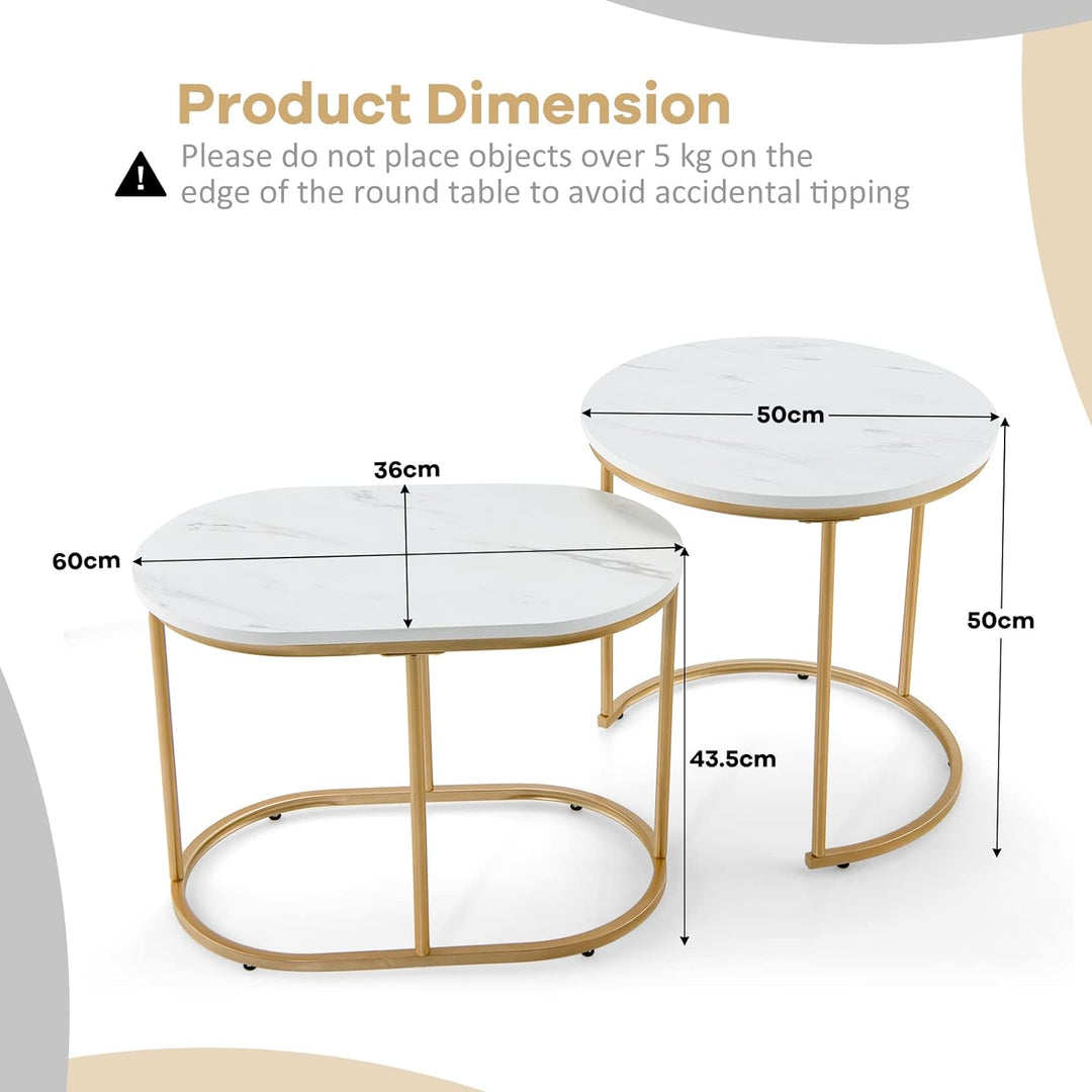Giantex 2er Set Beistelltisch Marmor Gold, Couchtisch Sofatisch Verschiedene Grössen, Wohnzimmertisc