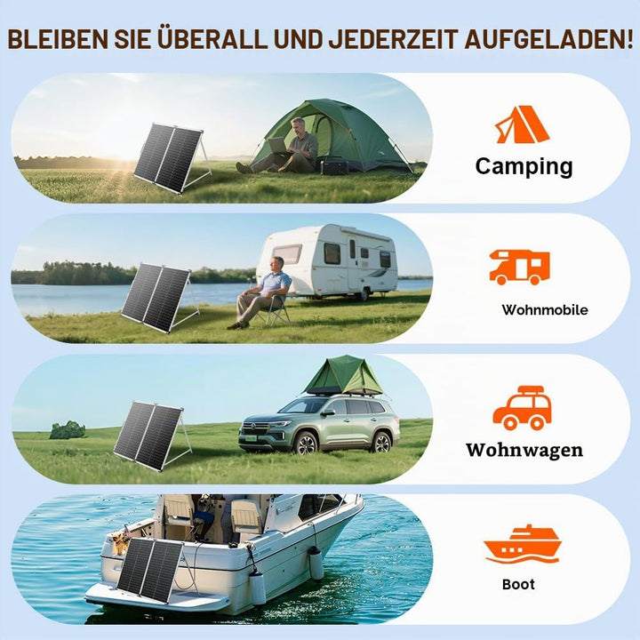 DOKIO Solarkoffer 160W 18V Monokristalline Solarpanel Faltbar mit Solarladeregler (LCD Anzeige + 2 U