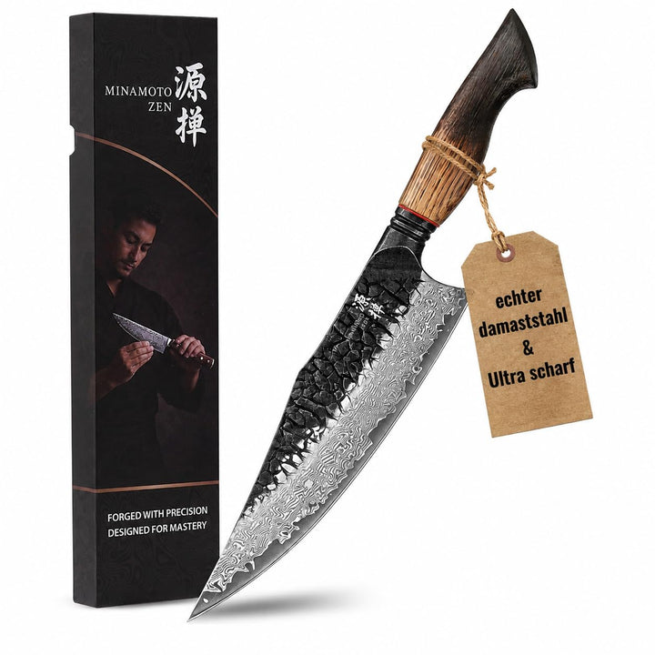 OKAMI Damastmesser Chefmesser 21,9 cm – Handgeschmiedetes japanisches Küchenmesser aus echtem Damast
