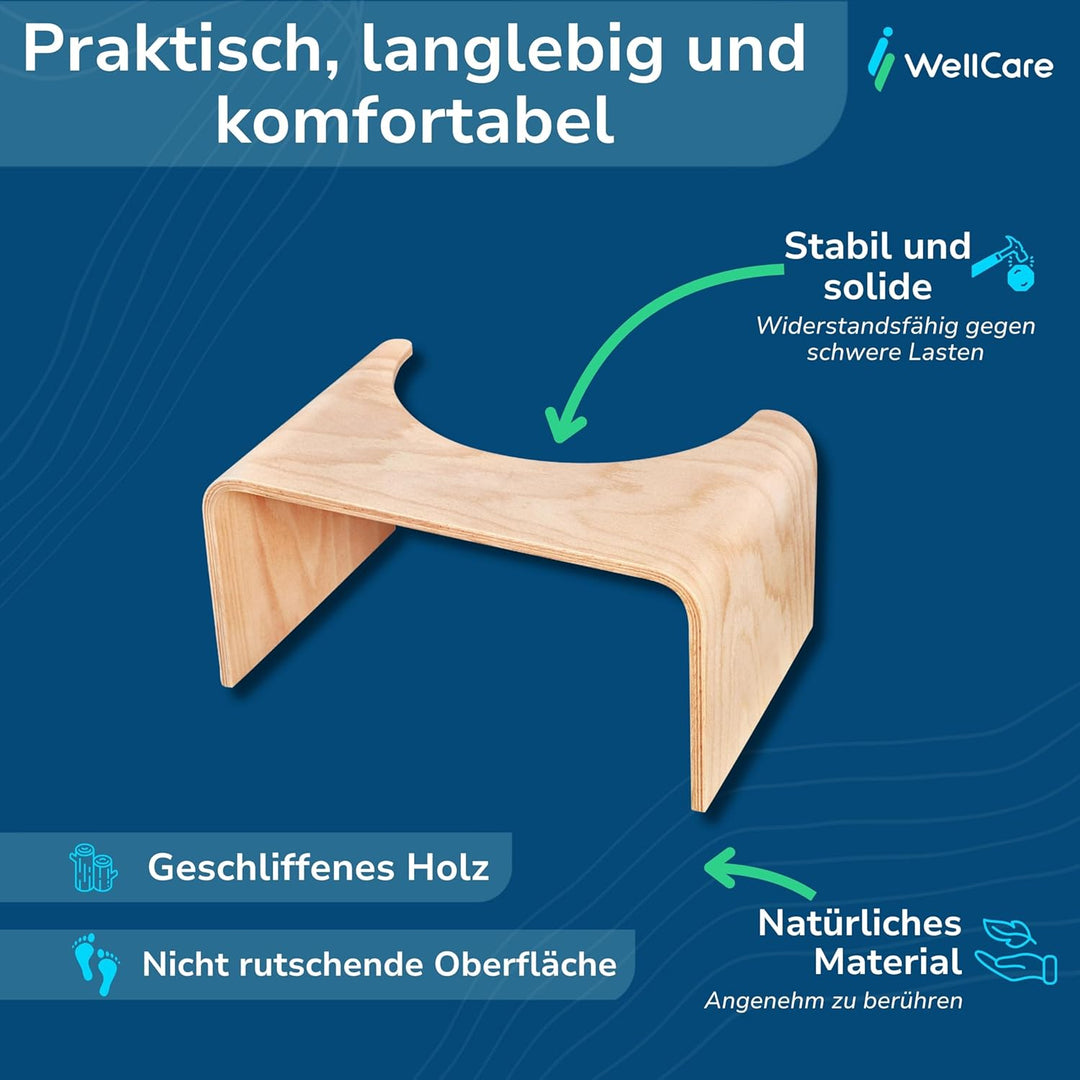WELL CARE Physiologischer Toilettenhocker Holz - Made in France - WC Hocker - Ermöglicht hockende Po