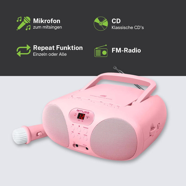 MUSE Radio und CD-Player MD-203 KP | für Mädchen | Pink | mit Mikrofon und AUX-Anschluss (3,5mm) ros